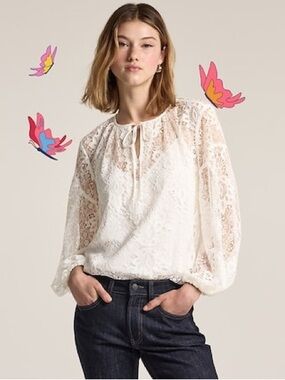 Old Navy Ivory Lace Long-Sleeve Peasant Top